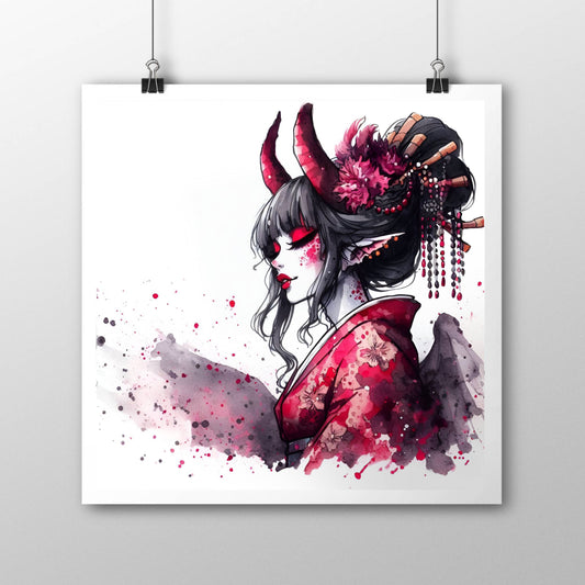 Tsuno - The horned geisha - Original Manga Watercolour Artwork (21cm x 21cm)