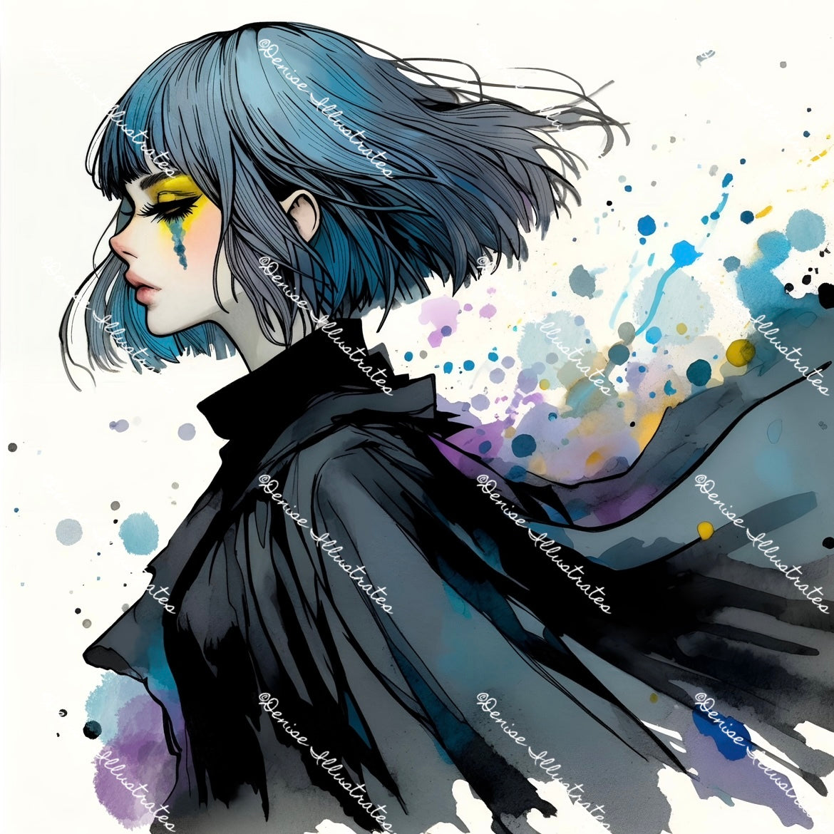 Gris  - Watercolour Manga Art Print (21cm x 21cm)