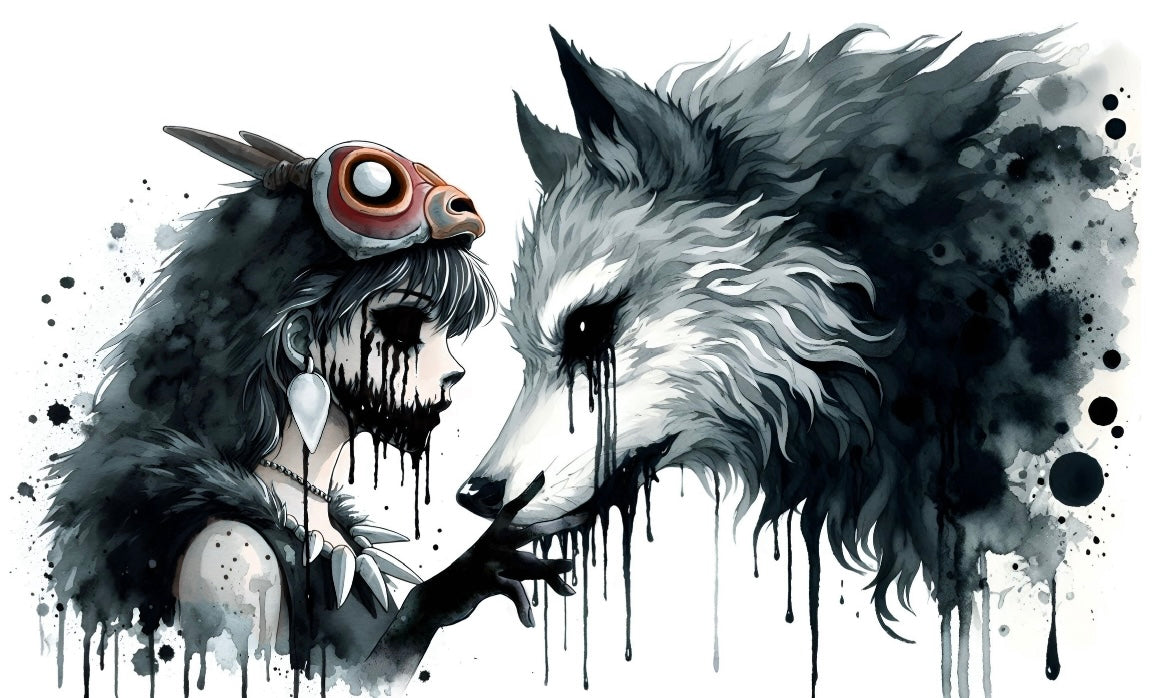 The Curse  - Weird Princess Mononoke Ghibli Watercolour Manga Art Print (21cm x 21cm) (Copy)