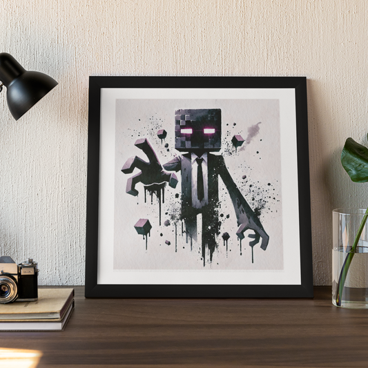 Ender Men In Black  - Watercolour Cube Block Game Art Print (21cm x 21cm)